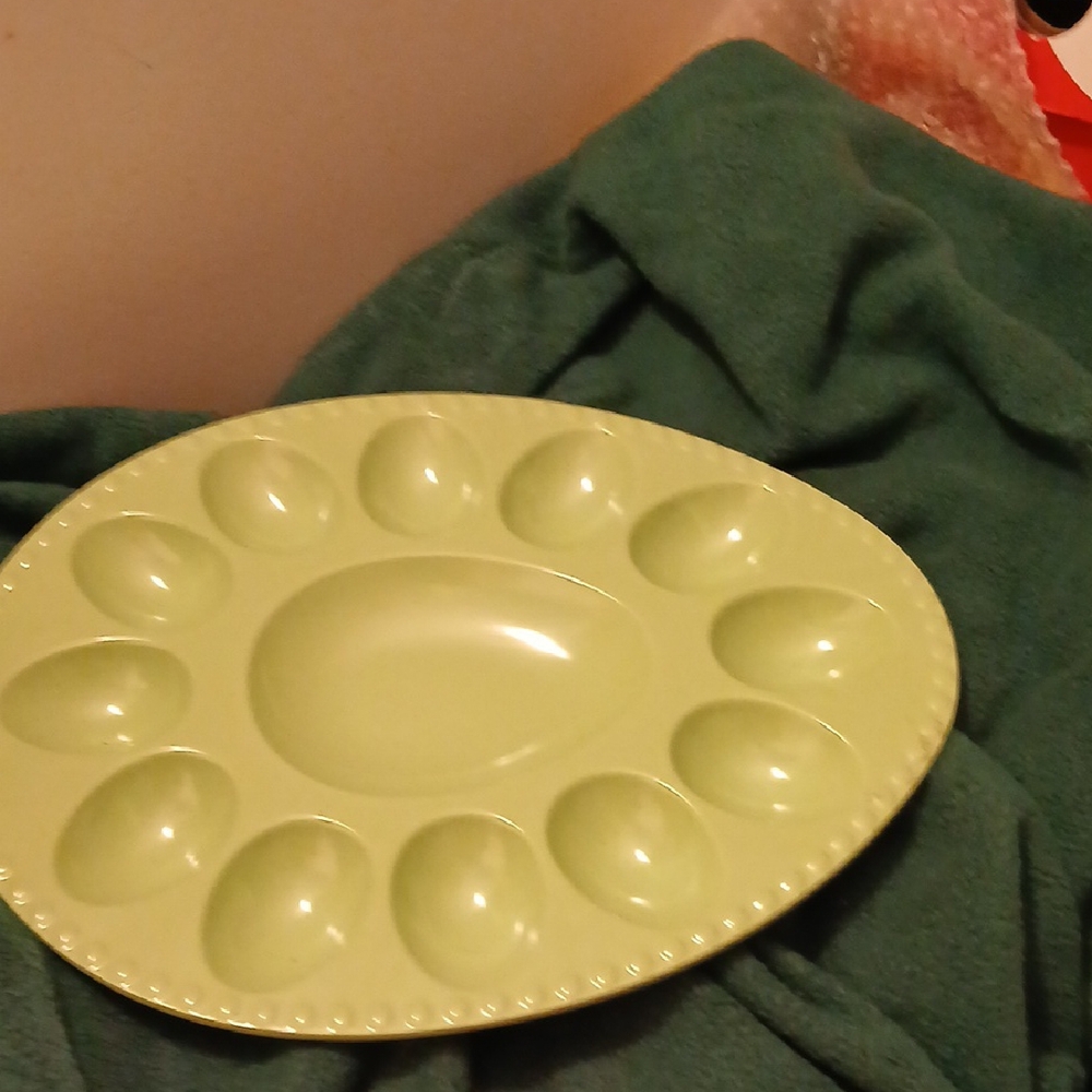 Green Ceramic Deviled Egg Platter Serveware